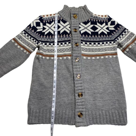 Nordic Snowflake Button Up Grandad Cardigan Sweater Gray Sz L - Picture 10 of 14